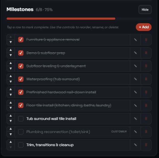 Supervisr milestones screen